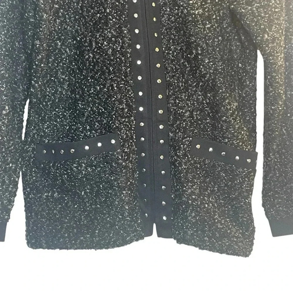 Cathy Daniels Black Gray Tweed Boucle Cardigan Sweater Jacket Full Zip Medium - Picture 3 of 10
